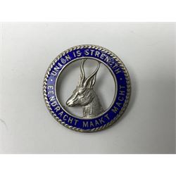 Five silver sweetheart brooches - Royal Artillery with marcasite, Naval with marcasite, George VI Royal Engineers with tortoiseshell, Royal Marines Gibraltar with enamel and South African General Service with blue enamel (5)
