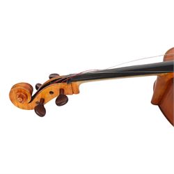 19th century cello, with two piece back and ebonised finger board, contained within a hardcase, cello back length 75cm