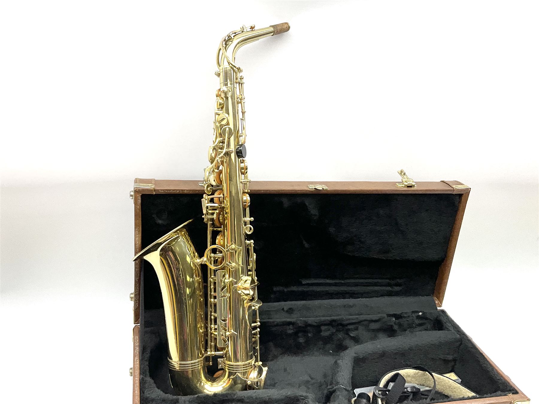 Trevor J. James & Co. 'The Horn' brass alto saxophone, serial no.T04498, H68cm in fitted carrying case