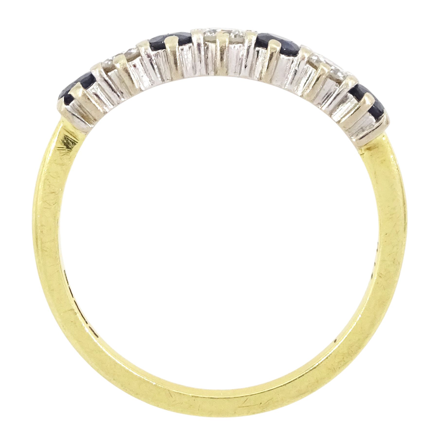 18ct gold sapphire and diamond half eternity ring, seven alternating round brilliant cut diamonds and round cut sapphires, hallmarked, total diamond weight approx 0.30 carat