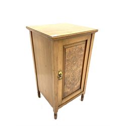 Late Victorian satin walnut and figured walnut bedside cabinet, enclosed by panelled door