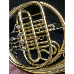 Ventiano brass two-piece French horn, in fitted carrying case with mouthpiece