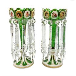 Pair of 19th century Bohemian green glas
