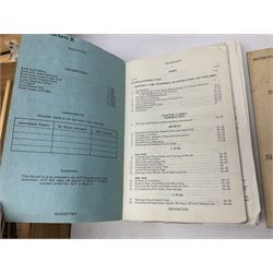 Collection of nineteen British Army booklets 1940s - 1970s including Small Arms Training 1944, various Infantry Training, Cadet Training Manual 1978, Signal Training, Commander's Aide Memoires etc; 1950s blue beret with Yorks Brigade badge; part travelling toilet set in cloth roll; all contained in pine box with webbing straps
