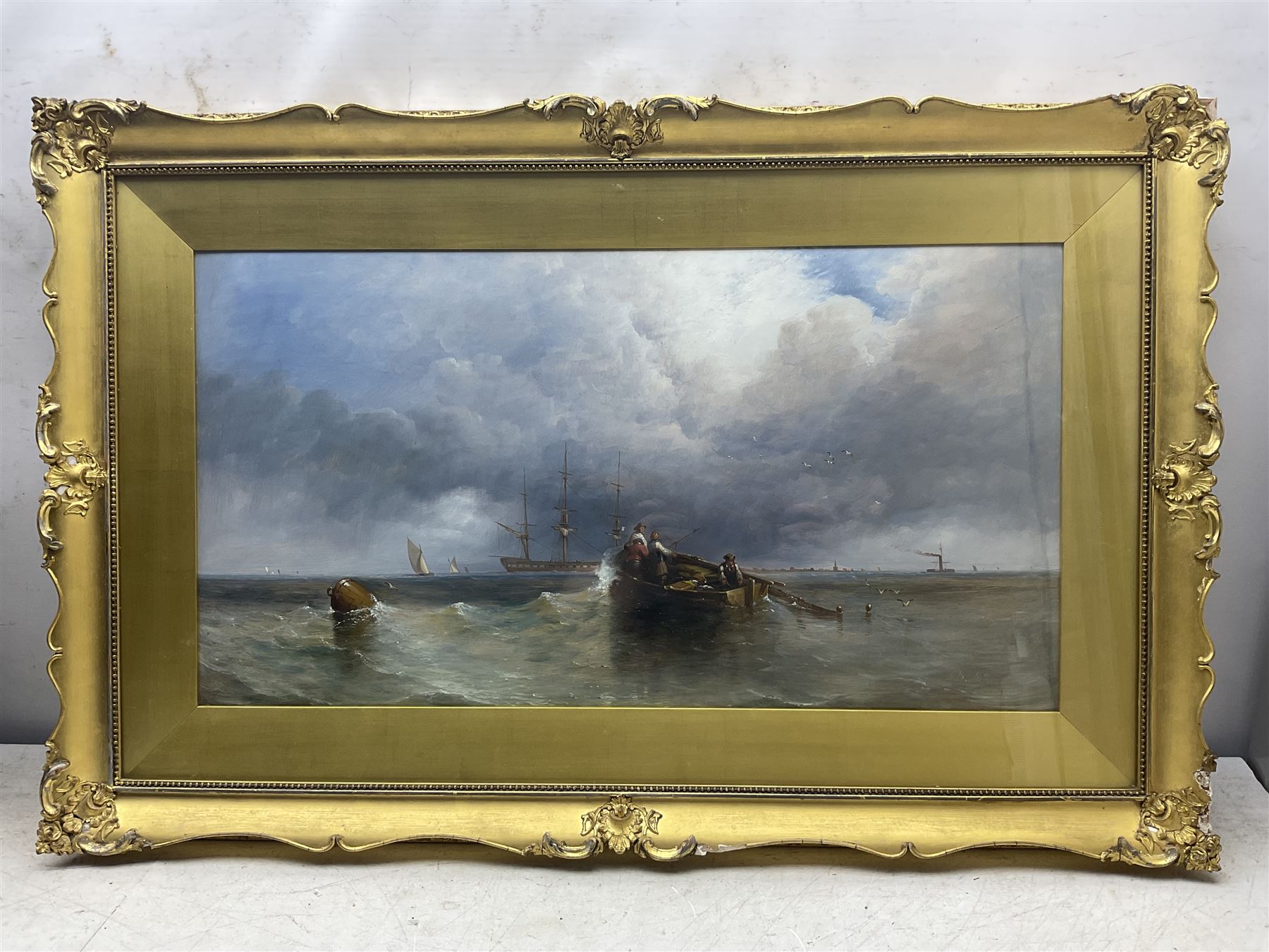 David Maitland MacKenzie (Scottish 1800-1875): View of Glasgow from the Fishing Boats, oil on board signed 37cm x 69cm