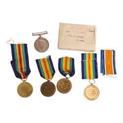 WWII British medal pair, War medal and Victory medal, awarded to 5976 Pte. J. Hughes R.W.FUS, together with three other Victory medals 
