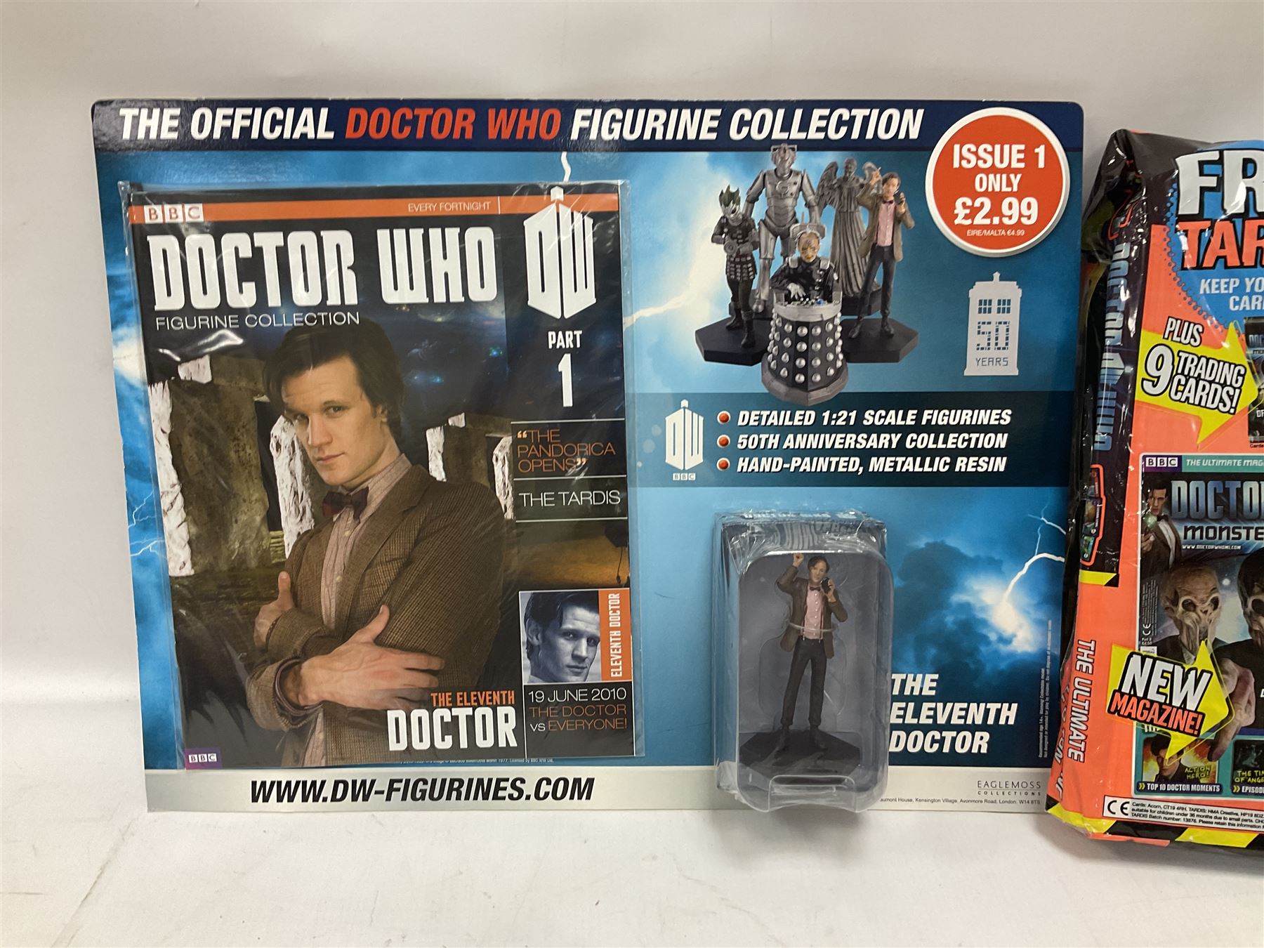 Star Trek - Eaglemoss Official Starships Collection three unopened issue No.1 and Issue No.2; five boxed Fabbri metal figures; and four carded action figures; together with Dr. Who - Eaglemoss Official Figurine Collection unopened Issue No.1; Dr. Who Monster Invasion parts 2 & 3, both unopened; four Dapol carded Dr. Who action figures and two others.