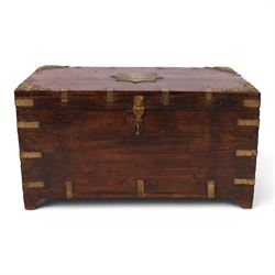 Anglo Indian brass bound chest, the hinged lid with central brass star and floral motifs t...