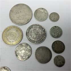 Approximately 200 grams of Great British pre 1920 silver coins, mostly previously mounted or holed, including crowns, half crowns etc