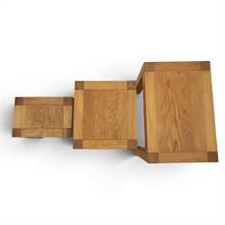 Two solid oak nests of three tables, largest H 60cm, W 55cm