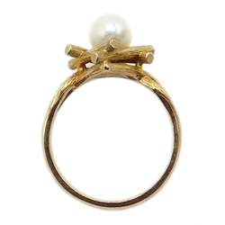  9ct gold rustic set pearl ring hallmarked   
