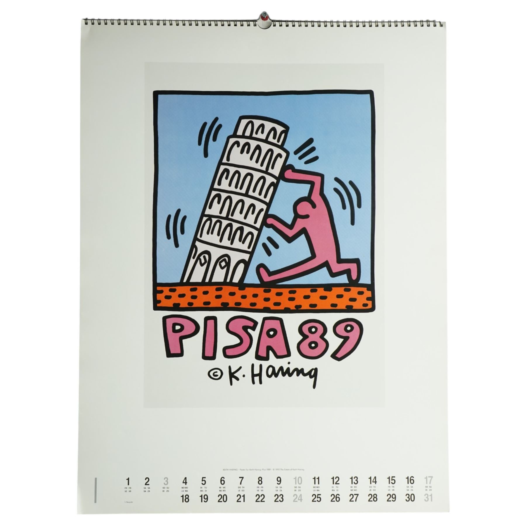 After Keith Haring (American 1958-1990): 'Club DV8 - San Francisco', colour print pub. c.1987, 49cm x 39cm; together with 'The Posters of Keith Haring 1993 Calendar' (2) (unframed)