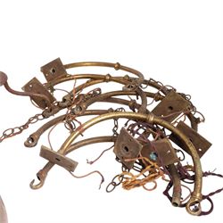 Set of eight French Art Deco Blondel Holophane pendant lights, the glass acorn shades, with pierced brass fittings, shades H35cm
