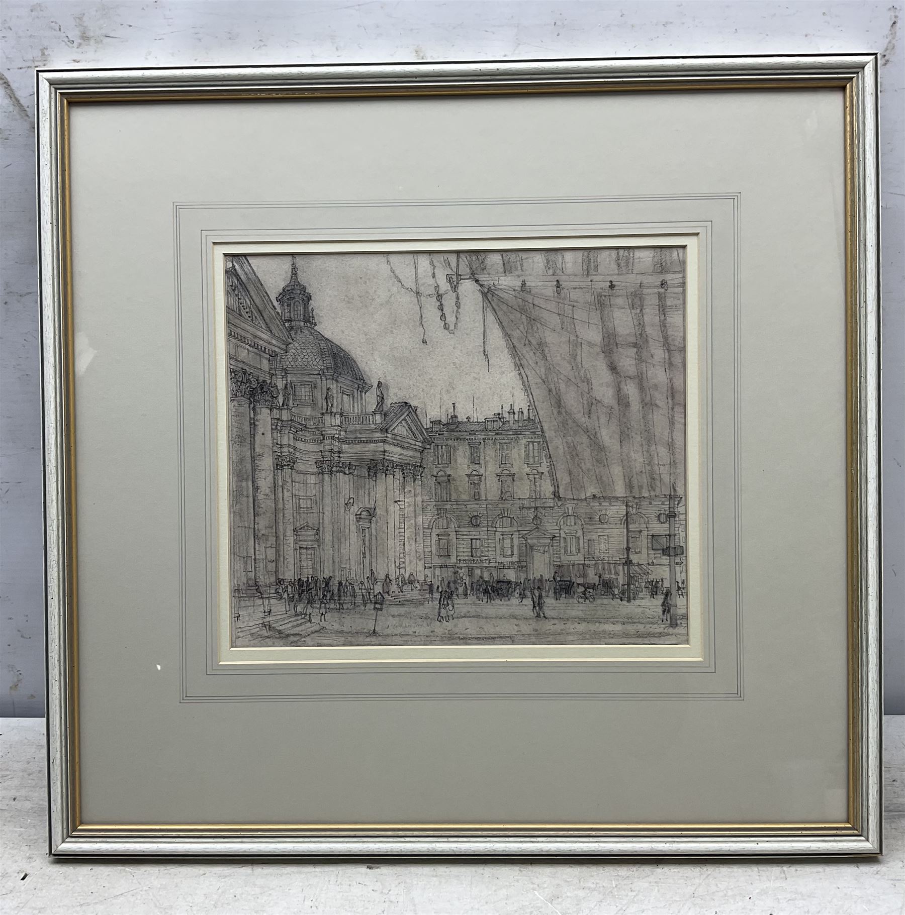 Alan Carr Linford (British 1926-): 'Piazza del Popolo' Rome, pencil and wash signed '48, titled on label verso 26cm x 30.5cm