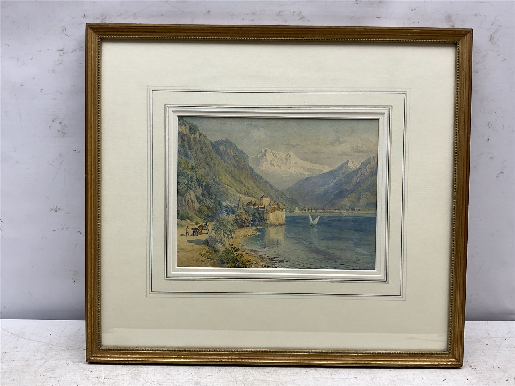 Frank M Chase (British fl.1880-1898): Chillon Castle - Lake Geneva, watercolour signed 20cm x 26cm