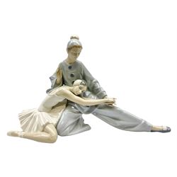 Lladro figure, Closing Scene, modelled as a clown and ballerina, year issued 1974, year retired 1996, no 4935, H24cm 