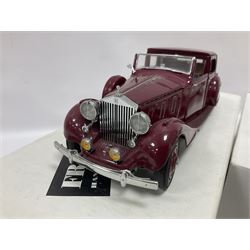 Four metal die-cast models of cars comprising two 1:24 scale Danbury Mint examples, 1938 Rolls-Royce Phantom III and 1966 Ford Mustang; one 1:24 scale Classic Metal Works 1958 Chevrolet Impala; one 1:27 scale Maisto F-350 Super Duty Pickup (1999); all boxed (4)