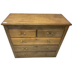 19th century walnut straight-front chest, fitted with two short and three long graduating drawers