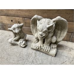 Composite garden Buddha figure and two gargoyle figures (3)