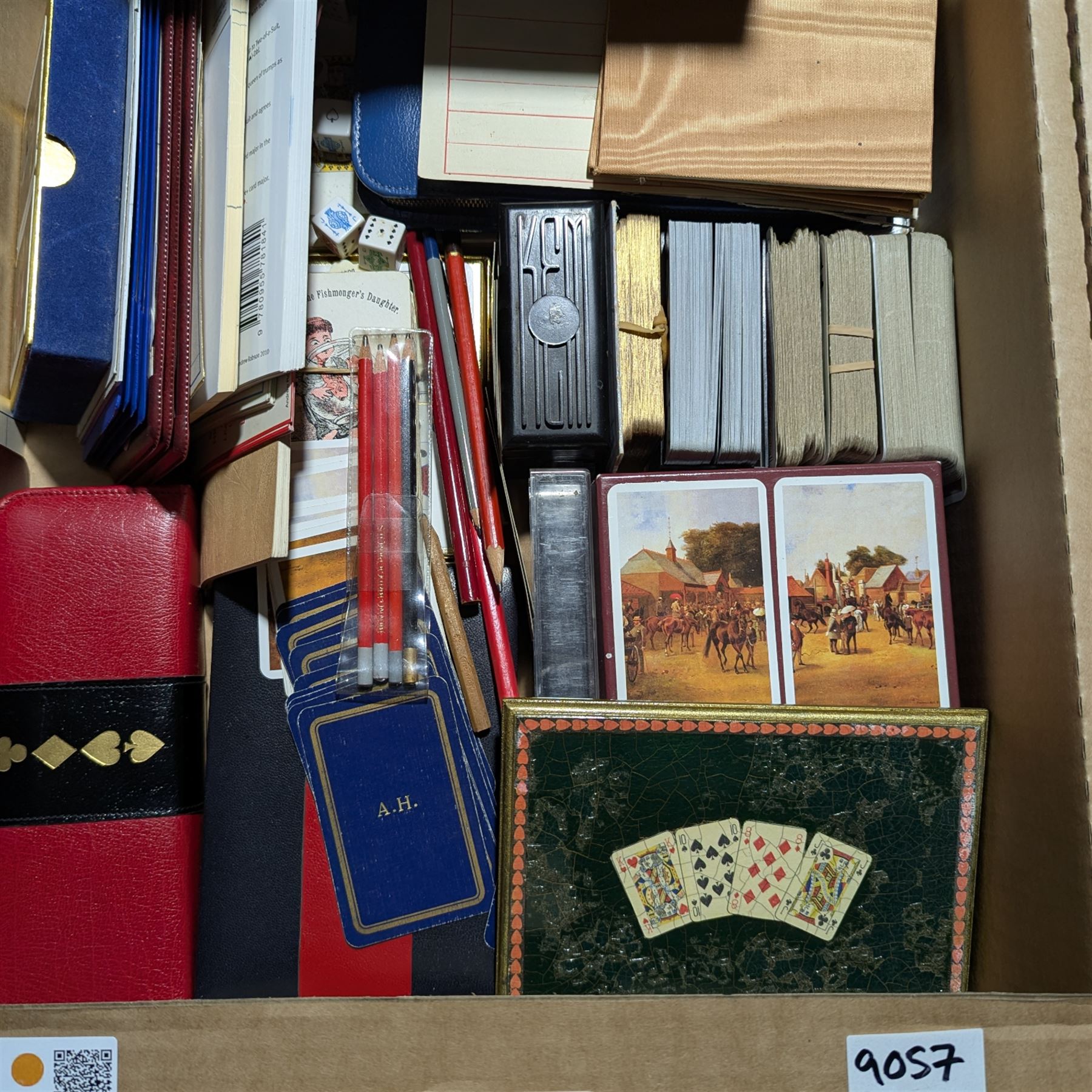 Various playing cards, boxed games including Bezique, Scrabble, Drafts, Roulette, Trivial Pursuit etc
Provenance: from the Kirkham Hall estate. 