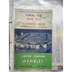 Collection of football memorabilia belonging and relating to the Hull based referee Frank Coultas, including 9ct gold Referee's medal for the 1957 Aston Villa v Manchester United FA Cup Final, inscribed 'The Football Association, F.B Coultas, F.A. Challenge Cup Competition, Final Tie 1957', hallmarked and in original case; the kit worn by him to referee the 1957 FA Cup Final and ephemera relating to the match including photographs, programmes and tickets; together with other football memorabilia collected by Frank Coultas, including programmes, photograph and ticket stubs, with some items relating to the 'Busby Babes'