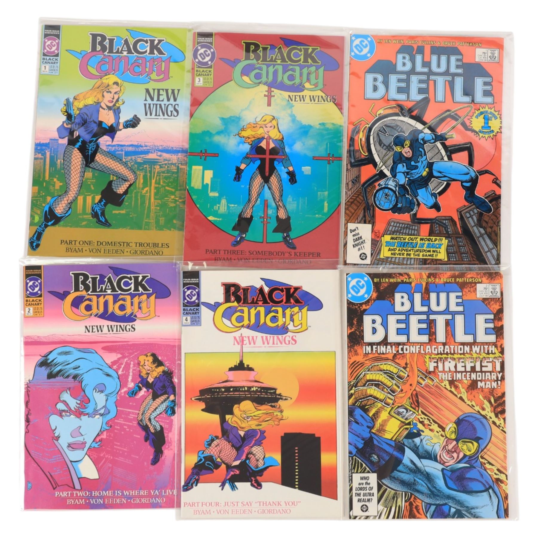 Eighty-one Bronze Age and later DC comic books, including complete twenty issue run of 'Atari Force', eight 'Blackhawk' vol. 1 comics issues #246, #252, #259, #260, #261, #262, #264 and #268, complete sixteen issue run of 'Blackhawk' vol. 3 including two copies of  issue #1, 1989 Blackhawk annual #1, complete four issue mini-series of 'Black Canary', 1986 'Blue Beetle' issues #1, #2, #4 and #5, 1984 'Blue Devil' issue #1, 'Booster Gold' issues #7 and #25, complete six issue miniseries of 'The Brave and The Bold', three 1986/87 'Cosmic Boy' issues #1, #2 and #4, 1987 'Centurions' issue #2, 1989 'Blasters Special' issue #1, 'Captain Atom' issues #1, #2, #16 and #25, 1985 'Challenge' issues #1 to #7 and two 'DC Versus Marvel' issues #1 and #4