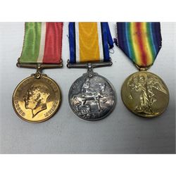 WW1 pair of medals comprising British War Medal and Victory Medal awarded to 2246 Pte. F. Lane York. R.; and WW1 Mercantile Marine Medal to James Carwell-Cooke; all with ribbons (3)