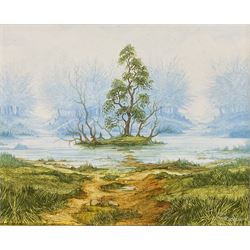 John Ridgewell (British 1937-2004): Path to the Lakeside, oil on card signed 14cm x 18dm 