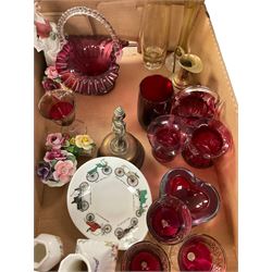 Minton Marlow pattern trinket dishes, together with imperial tea wares, cranberry glass and other collectables in three boxes 