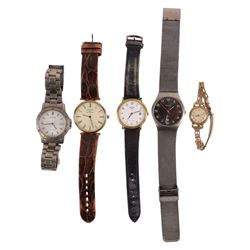 9ct gold manual wind wristwatch, hallmarked, on gold-plated strap and a collection of wris...