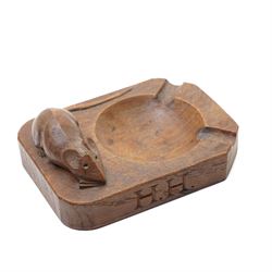 Mouseman - tooled oak ashtray, rectangular form with canted and rounded corners, engraved ...