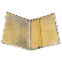 1930s silver cigarette case, of rectangular form, with engine turned decoration and engraved cartouche, hallmarked Mayes, Mills & Co, Birmingham 1933, L12cm