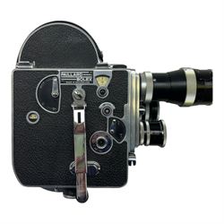 Paillard Bolex cine camera, with three lenses; YVAR 1:2.5 f=75mm AR no. 64352, Switar 1:1.4 f=25mm AR no. 77066 and YVAR 1:2.8 f=16mm AR no. 184953, in fitted case with brochure, other ephemera and accessories 