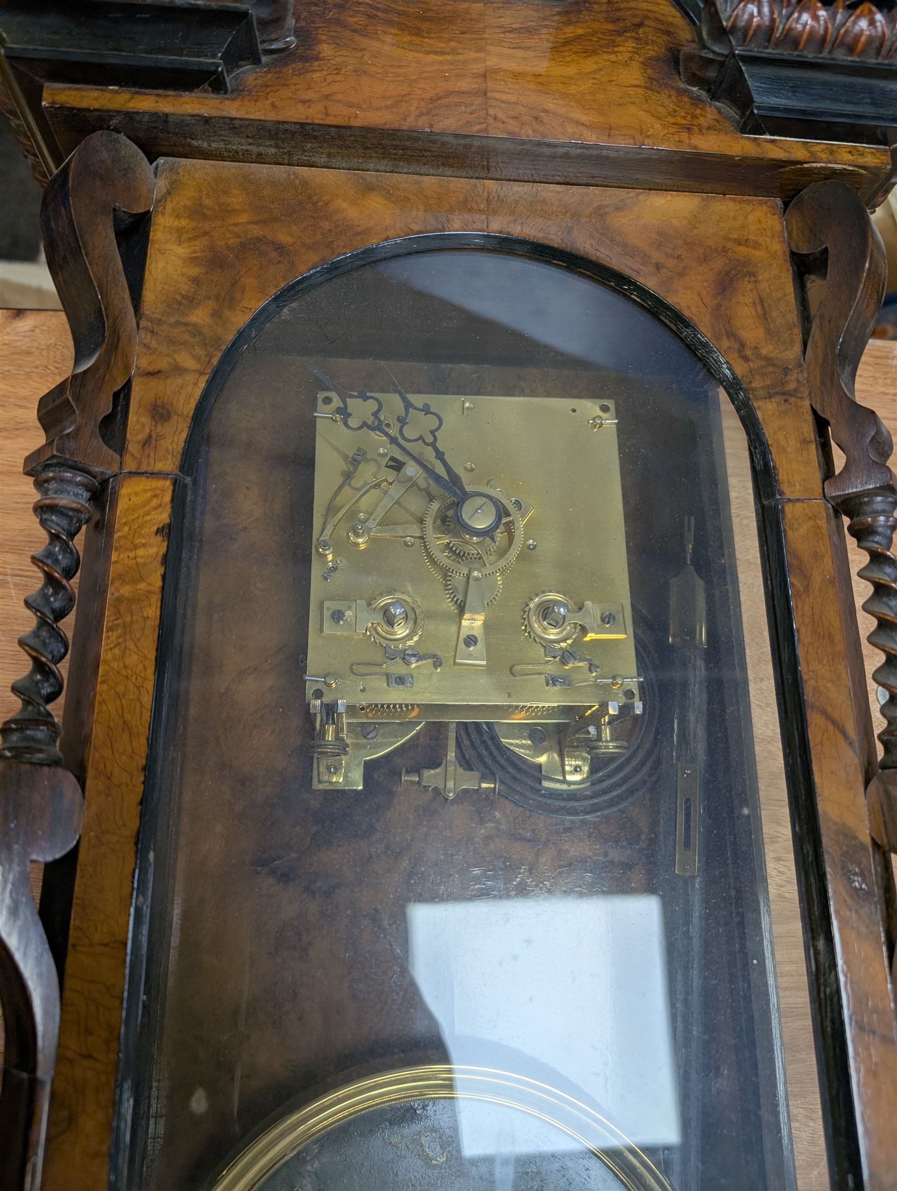 Reproduction Dutch lantern clock, eight day clock movement and a walnut cased regulator clock for restoration