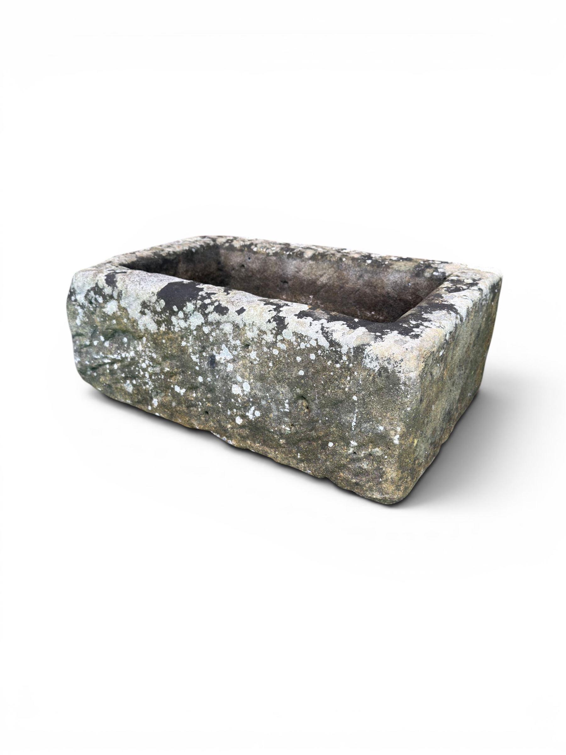 19th century weathered stone planter of rectangular form 