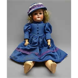  German bisque head doll with applied hair, sleeping eyes, open mouth with teeth and composition body with jointed limbs, marked 168.14 Made in Germany 5 (possibly Kestner), H58cm  