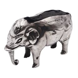 Edwardian silver novelty pin cushion, modelled as an elephant with cushioned back, hallmarked Birmingham 1906, maker's mark indistinct, H3.2cm, approximate total weight 0.46 ozt (14.1 grams)