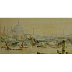  'The Port of London', 19th/20th century watercolour signed P. Marney 19cm x 36cm  