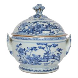 Late 18th/early 19th century Chinese export blue and white tureen and cover, the body with...