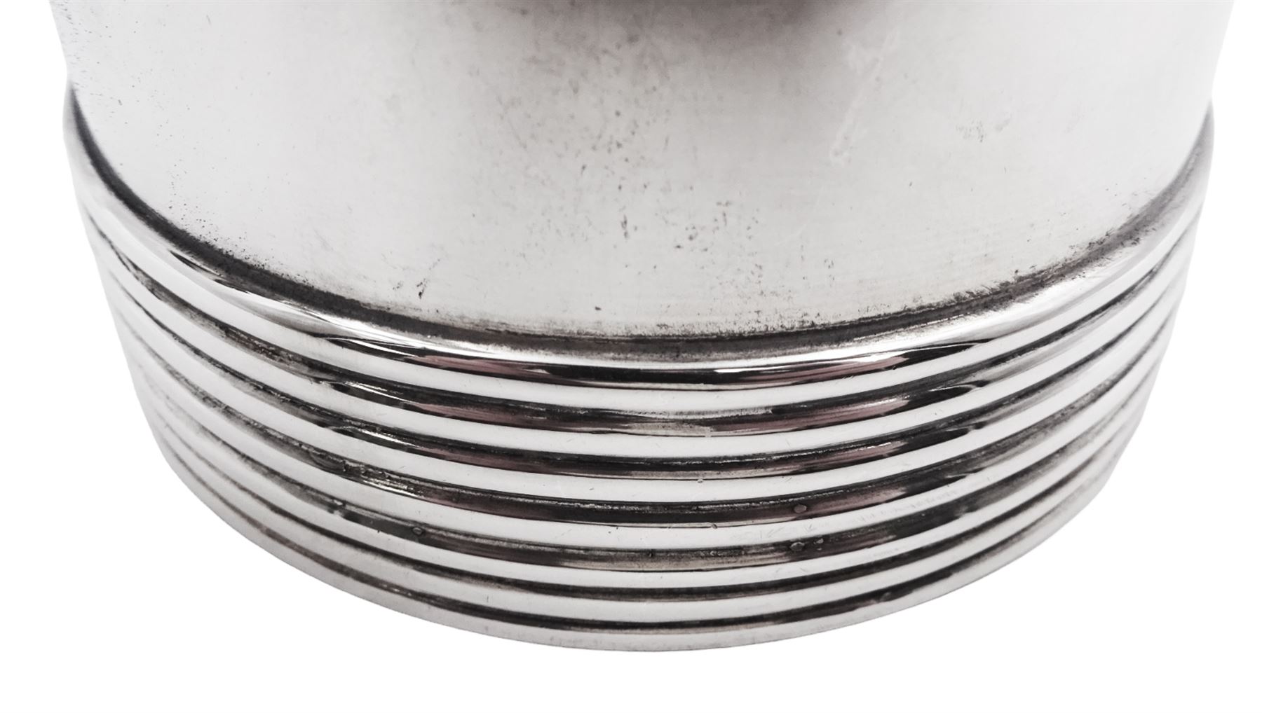 1930's silver tankard, of plain tapering form, with banded base and C scroll handle, hallmarked Alexander Clark & Co Ltd, Birmingham 1937, approximate total weight 14.86 ozt (462.4 grams)