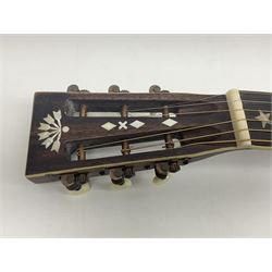 Indonesian crafted re-issue of an early Washburn Parlour guitar, model P314KK, bearing 125 years celebration label dated 2008; serial no.01120400171; L95cm; in Washburn case