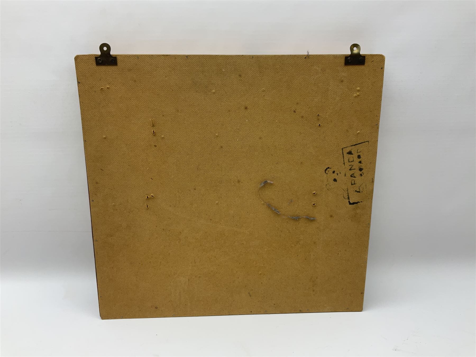 Display of eleven German belt buckles including 'SS', Party Buckle, two Army, Fire Service, two Luftwaffe, NSKK, Hitler Youth and WW1 Army; framed with three cloth badges and an armband