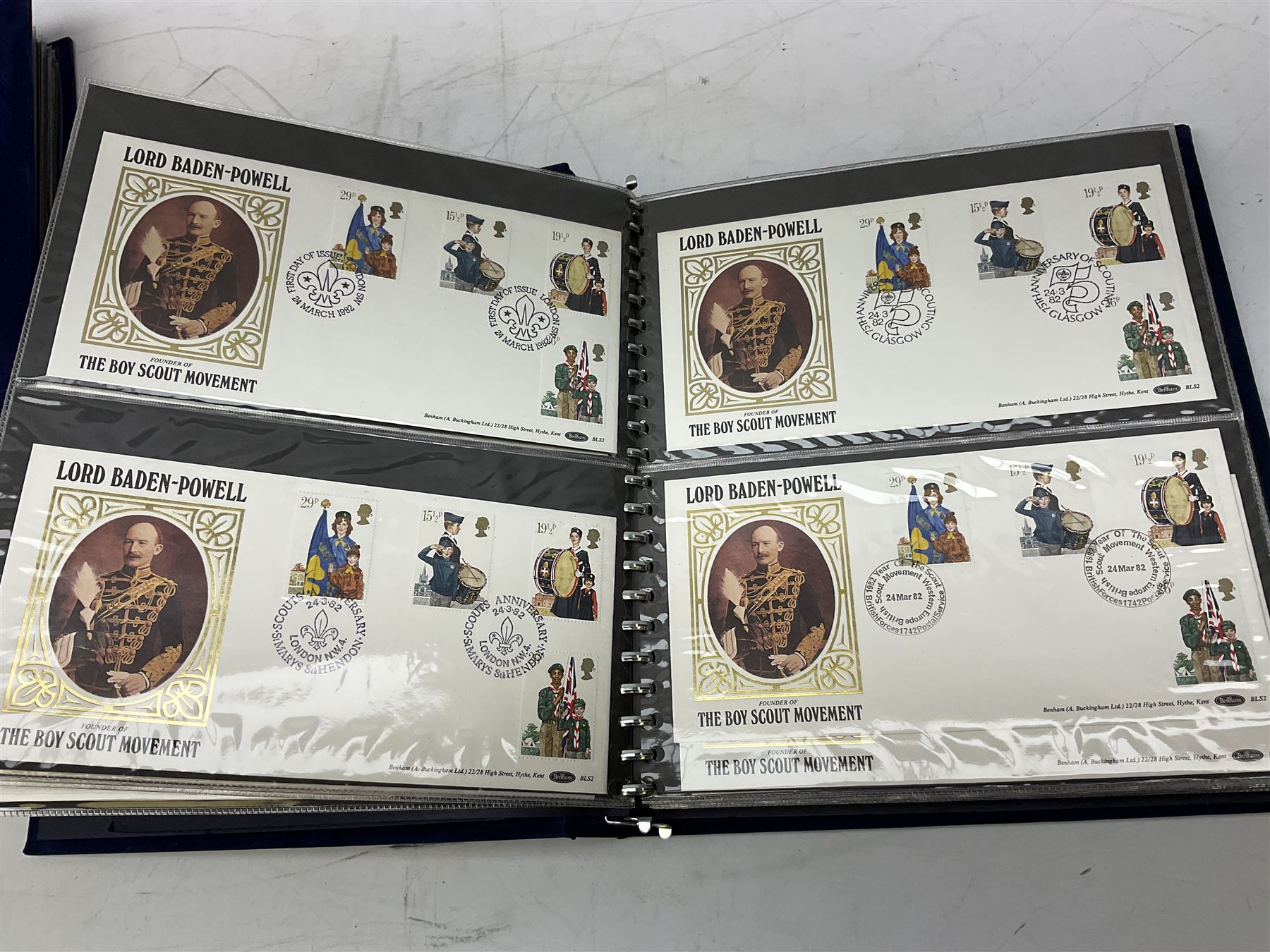 Mostly Benham first day covers and post cards, including 'Christmas 1983', 'The City of Edinburgh', 'British Cattle', 'The Cornish Riviera', 'British Insects' etc, housed in eight folders