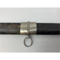 Reproduction Scottish basket hilted broadsword with 85cm double edged steel blade and red lined basket hilt with wire bound grip, in white metal mounted leather scabbard 107cm overall