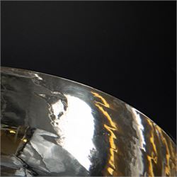 1930s silver bowl, of circular form with planished finish, upon a circular base, hallmarked C J Vander Ltd, London 1938, H12cm, D27cm