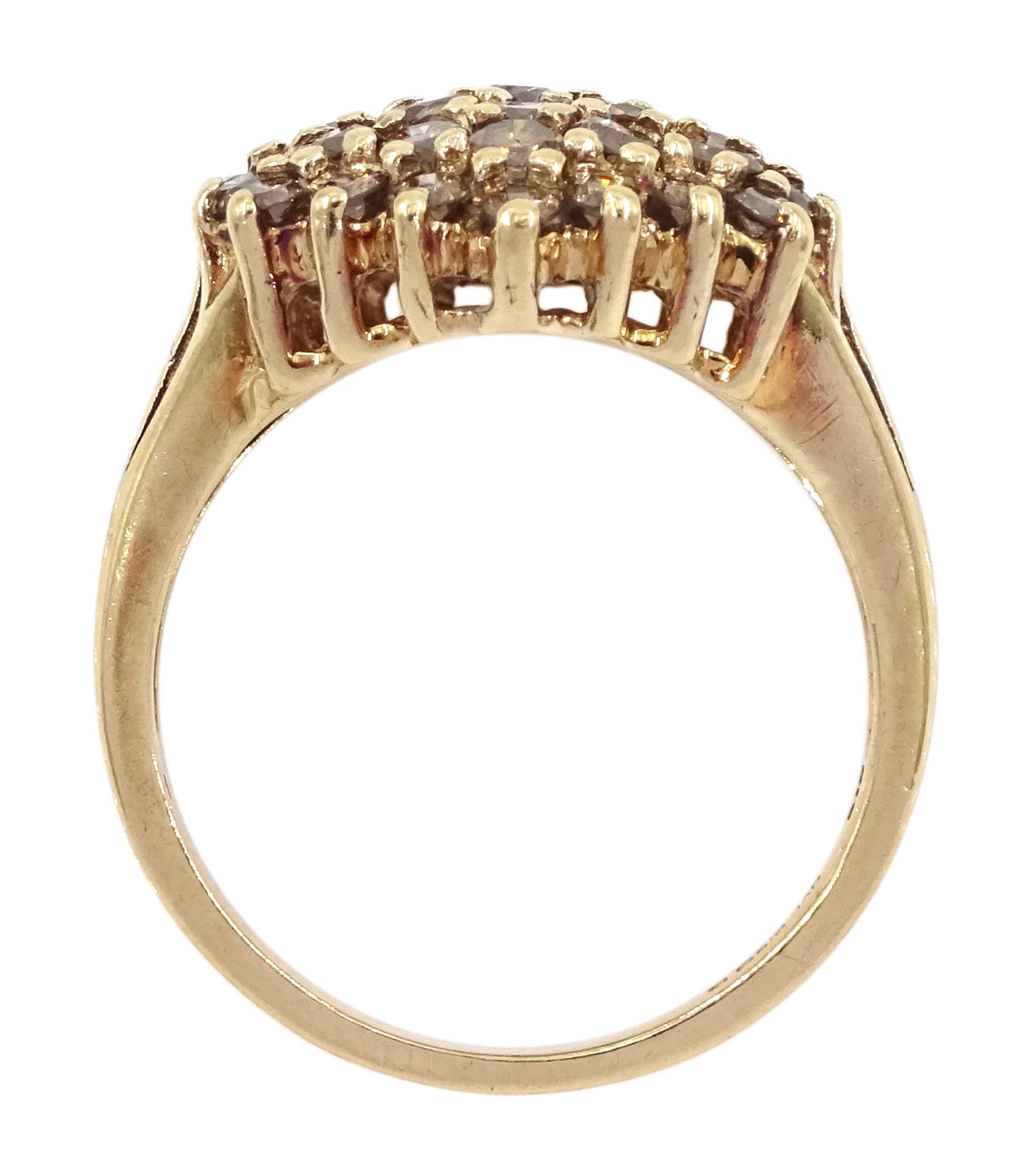 9ct gold round brilliant cut champagne diamond cluster ring, hallmarked 