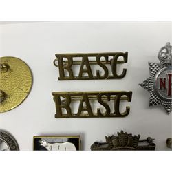 Two Services Rendered badges Nos.B23060 and B201341; two MSO BAOR (Mixed Services Organisation British Army of the Rhine) badges; small quantity of shoulder titles, lapel/sweetheart brooches, buttons and non-military related items