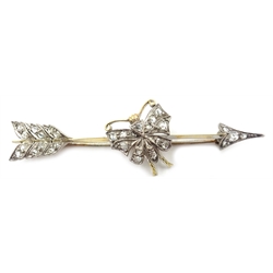 Old cut diamond arrow brooch set with central butterfly