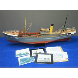  Part wooden scale model of the Hull Fishing Trawler Man 'O' War H.181, twin-masted with single screw, on stand, L117cm H55cm. - Built 1937 by Cochrane & Sons Selby as GY.396, became HMT 1939 as Anti-Submarine FY104   