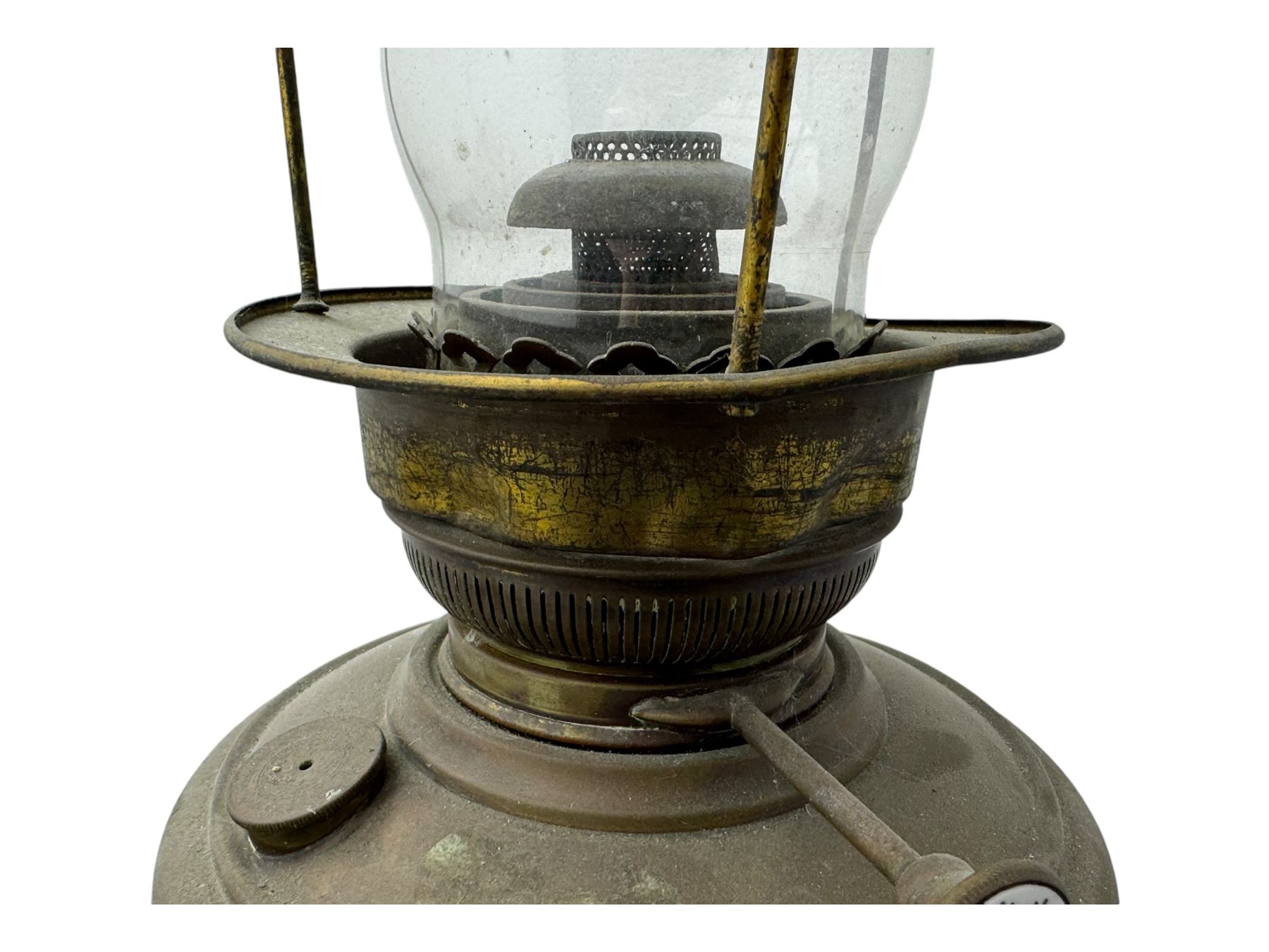 19th century brass floor standing oil lamp 